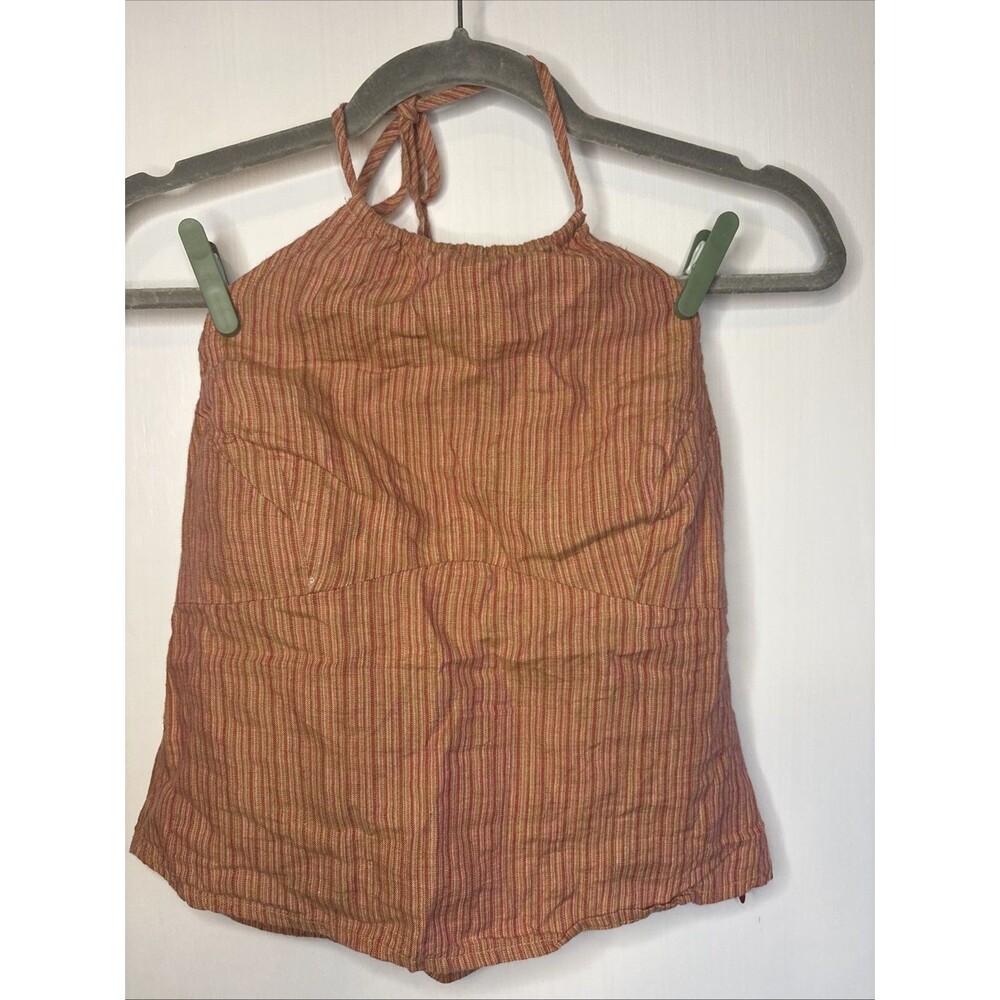 Vintage GAP Linen Halter Tank Top Small Orange Stripe Coastal Boho Retro 70s